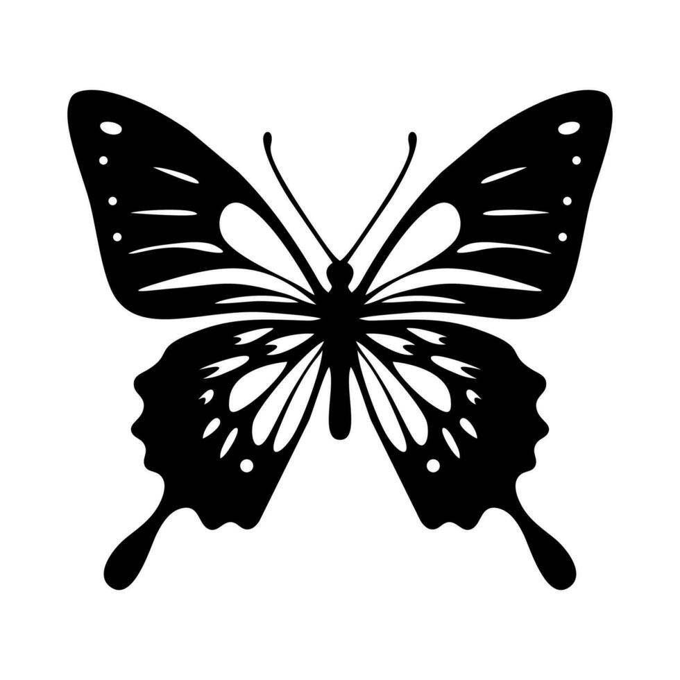 silhuett av fjäril hand ritade. översikt teckning av fjäril ikon isolerat på vit bakgrund. vektor illustration