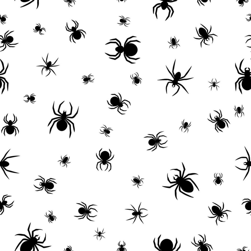 sömlös Spindel silhuett mönster på vit bakgrund. söt Spindel mönster. design för utskrift, papper, förpackning. halloween mönster. vektor