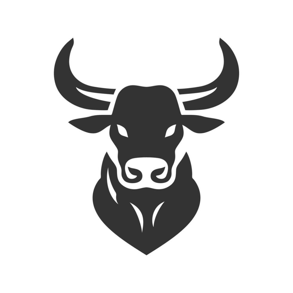 Stier Kopf Symbol Silhouette Symbol. Büffel Kuh Ochse isoliert auf Weiß Hintergrund. Stier Kopf Logo welche meint Stärke, Mut und Zähigkeit. Vektor Illustration