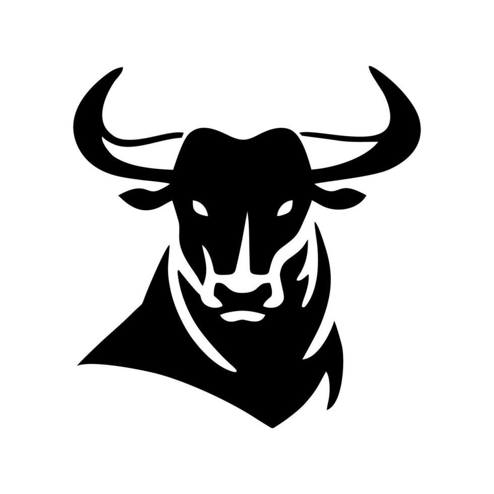 Stier Kopf Symbol Silhouette Symbol. Büffel Kuh Ochse isoliert auf Weiß Hintergrund. Stier Kopf Logo welche meint Stärke, Mut und Zähigkeit. Vektor Illustration