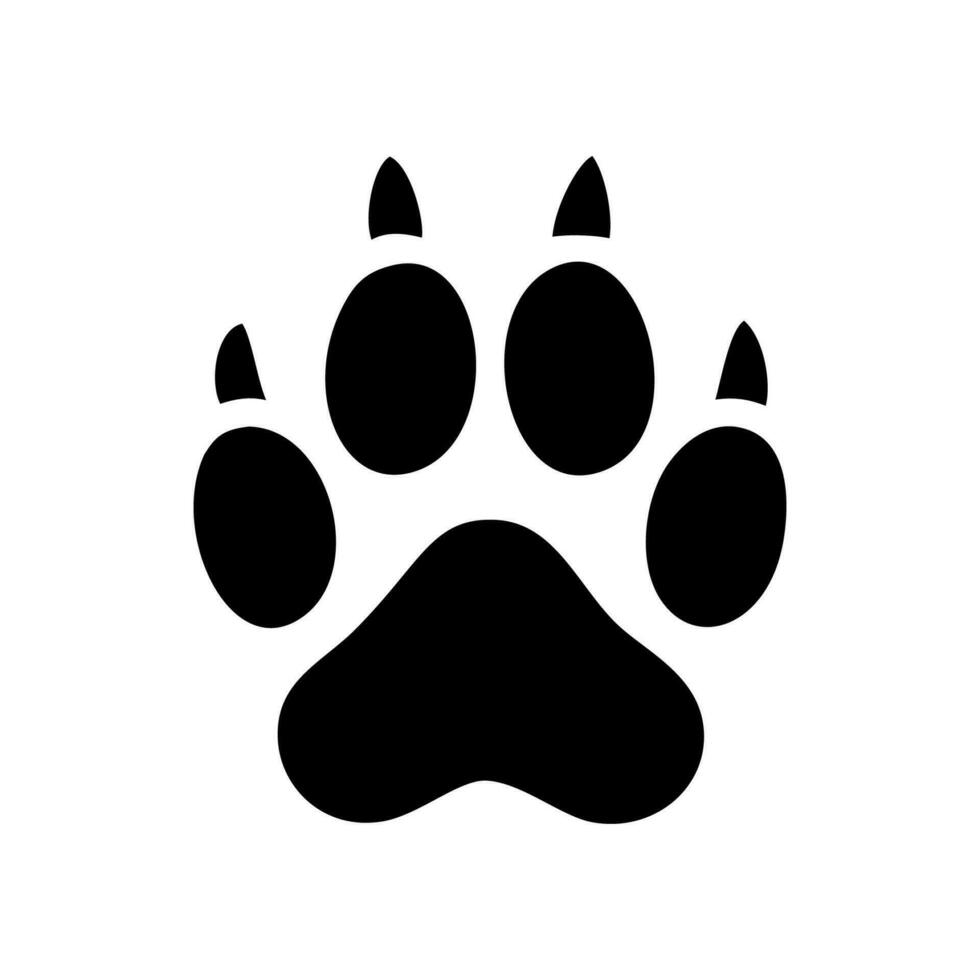 schwarz Tier Pfote mit Krallen drucken. Fußabdruck Symbol Vektor Illustration