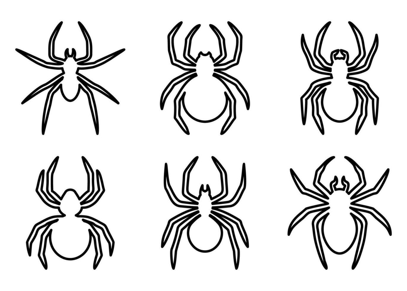einstellen von schwarz Spinne Linie Symbole. Spinne Silhouette Sammlung isoliert auf Weiß Hintergrund. Vektor Illustration