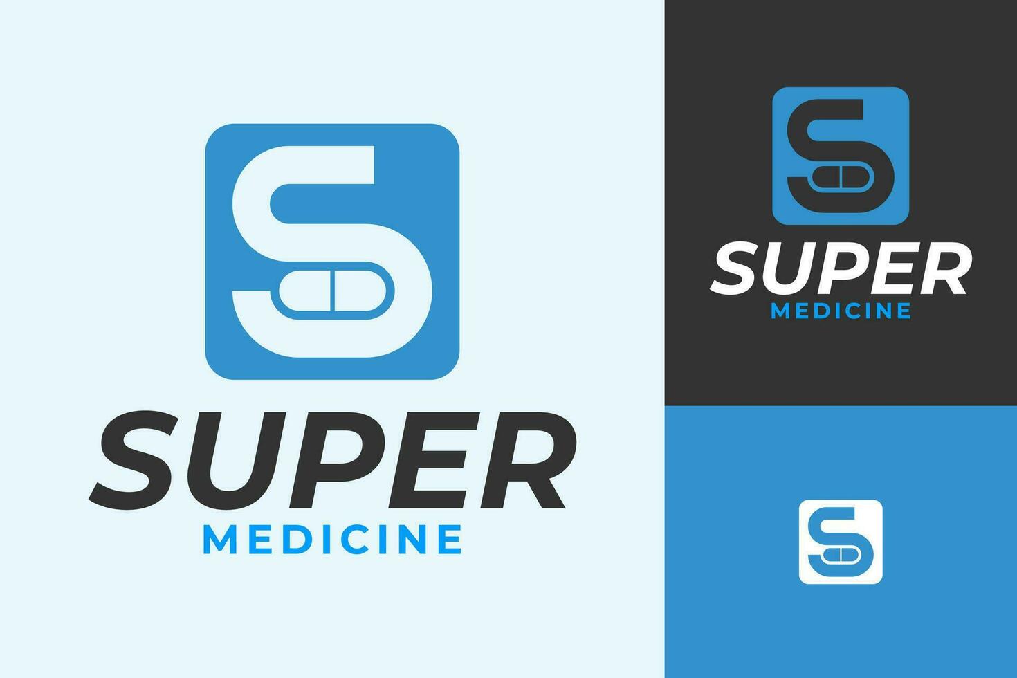 Brief s mit Medizin Kapsel Super Geschäft Logo Design vektor