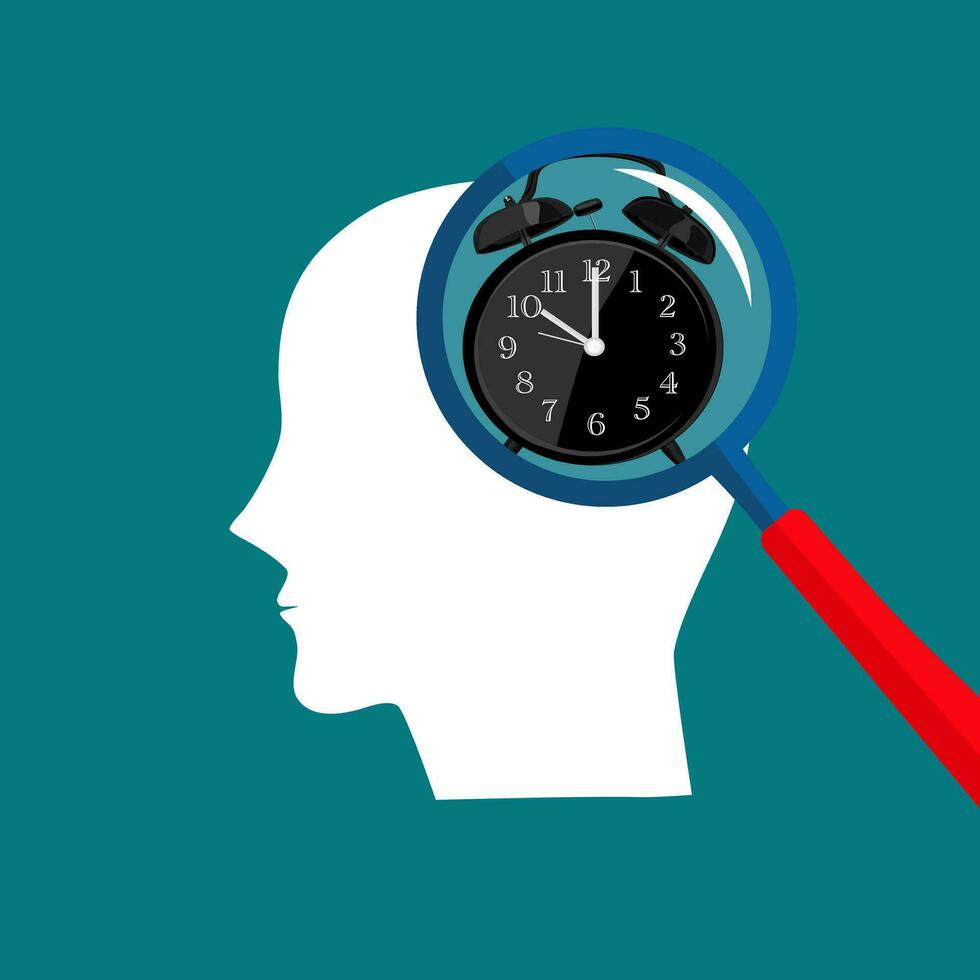 circadian Rhythmus Konzept. Täglich Mensch Körper innere Verordnung Zeitplan. abstrakt Kopf mit ein Uhr vektor