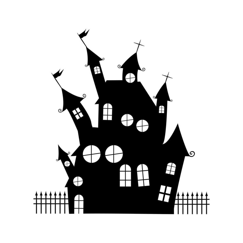 silhuett en skrämmande hus. besatt hus för halloween. läskigt hus. vektor illustration