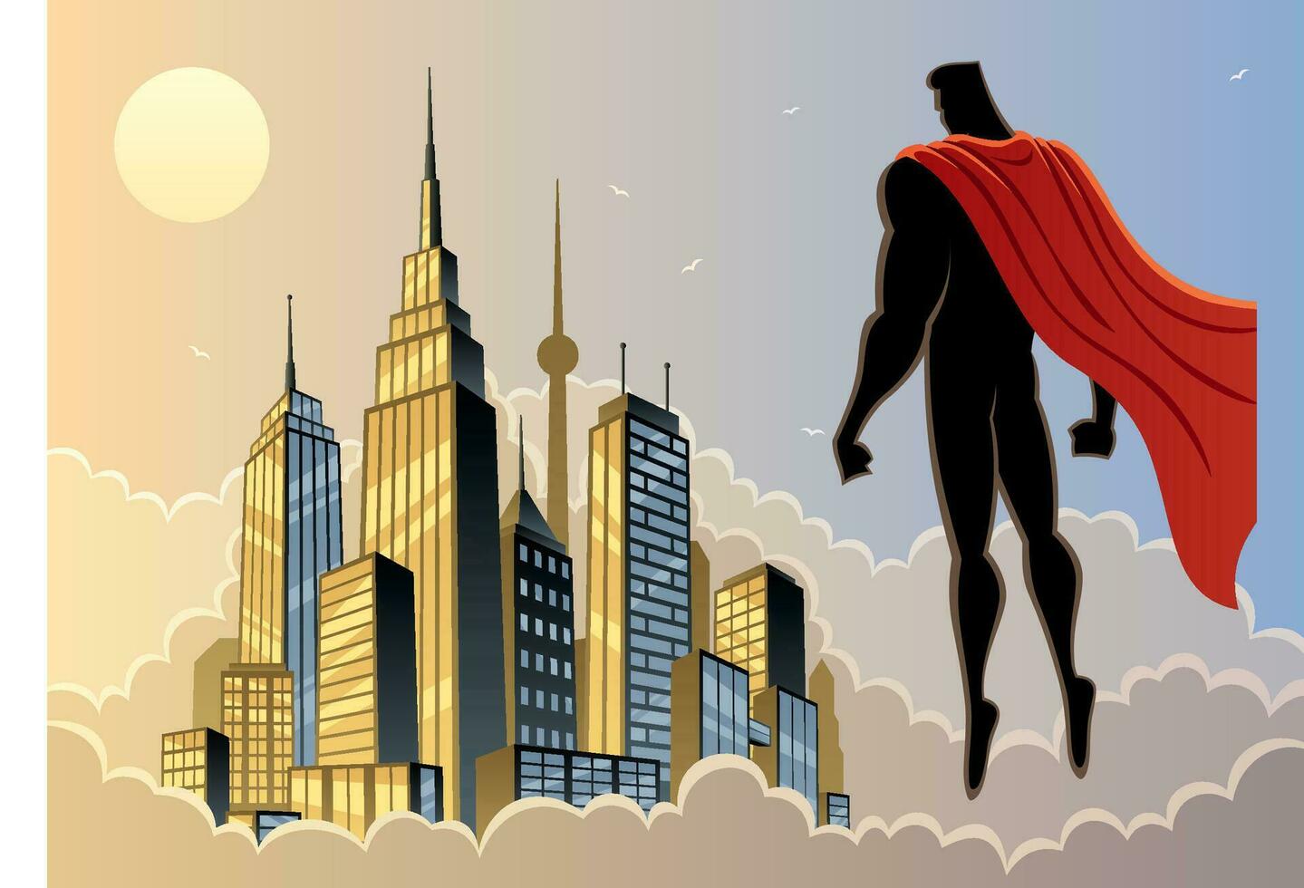 Superheld Aufpassen Stadt vektor