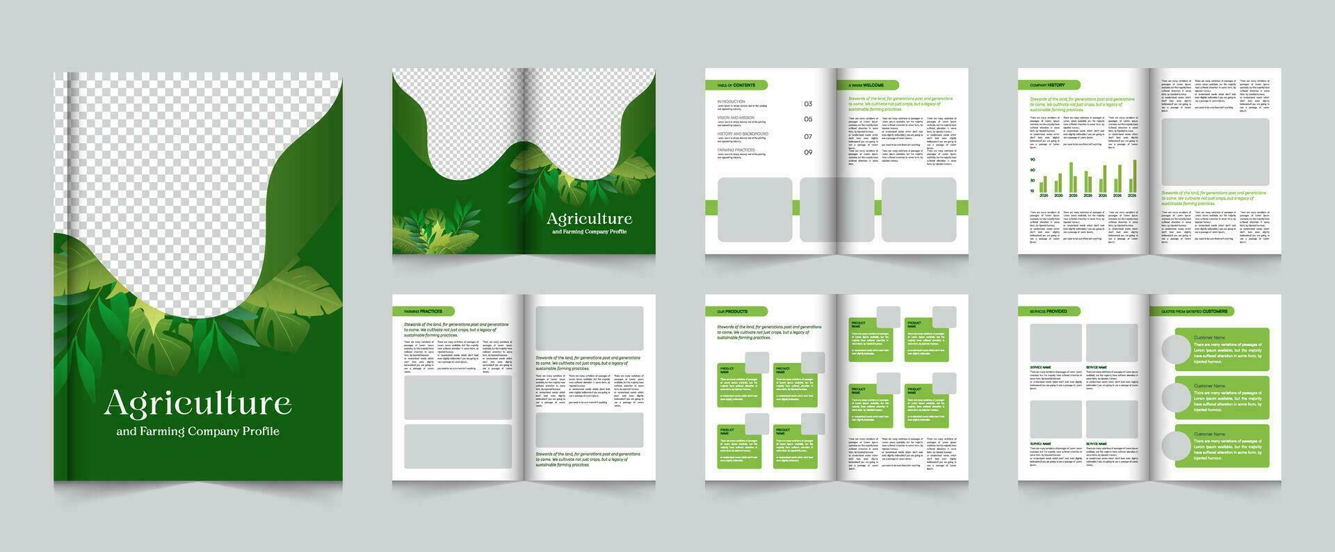 lantbruk jordbruk tjänster broschyr mall, organisk bruka presentation layout, företag profil och produkt katalog vektor mall