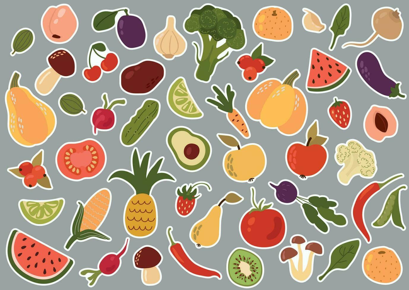 einstellen von Aufkleber mit Früchte und Gemüse. vegan Tag. vektor