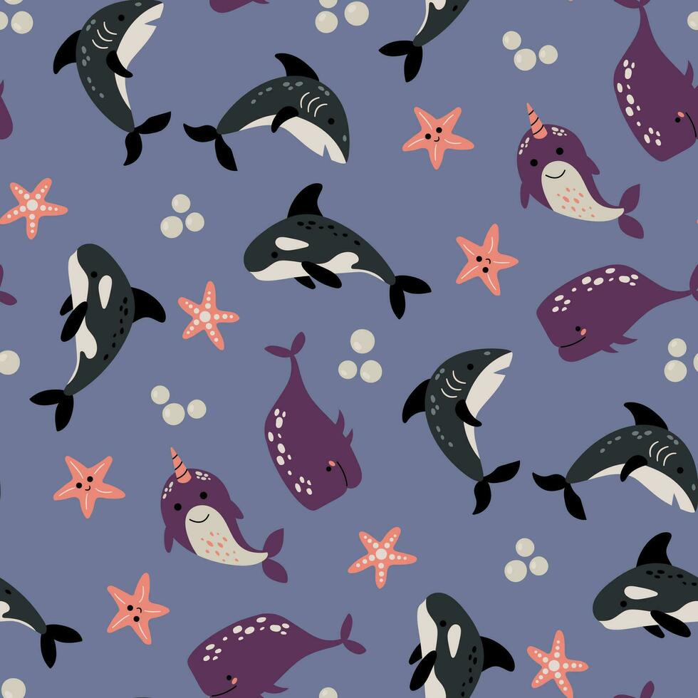 sömlös mönster med hav djur. design för tyg, textilier, tapet, förpackning vektor