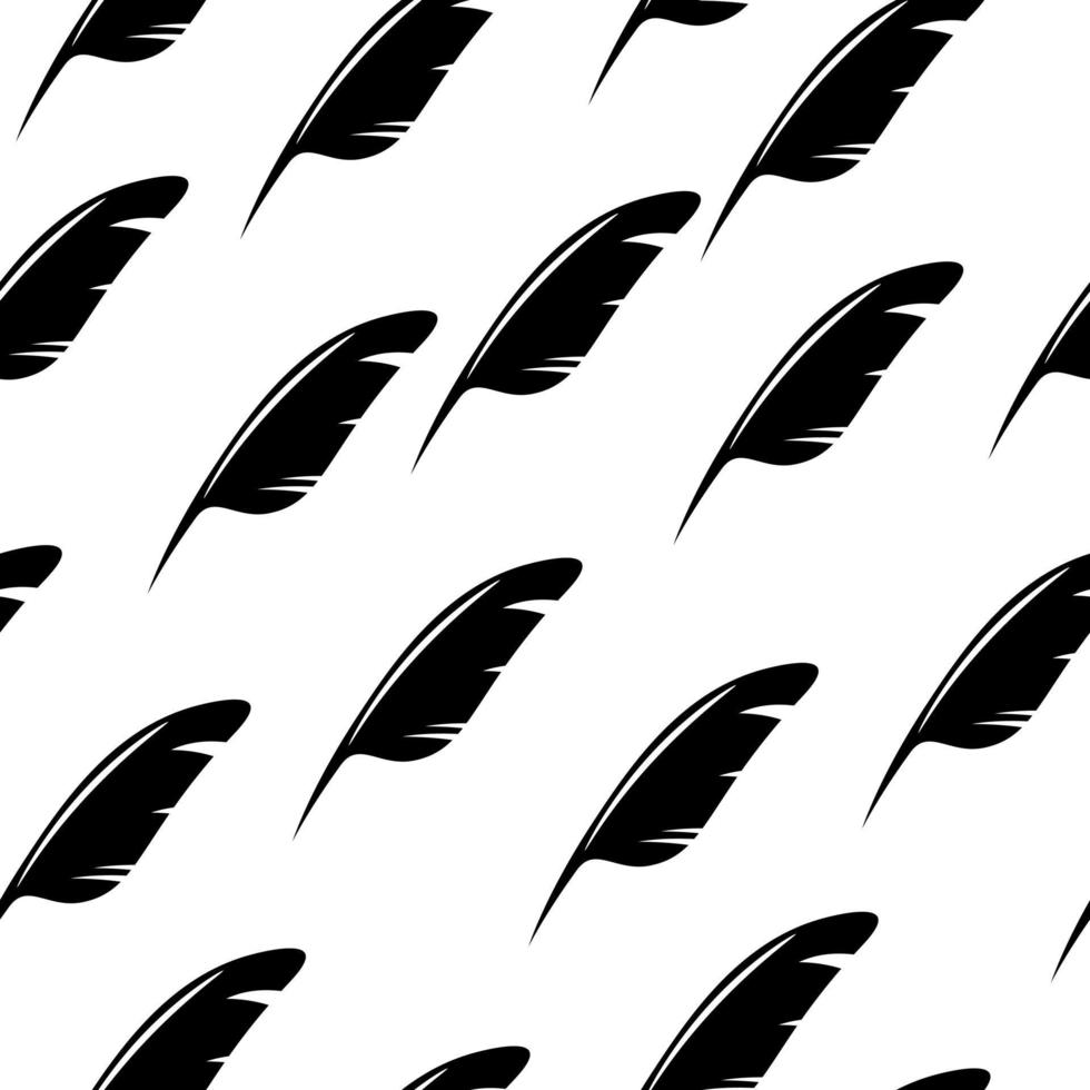 fjäder penna sömlösa mönster, fjäder silhuett på vit bakgrund vektor
