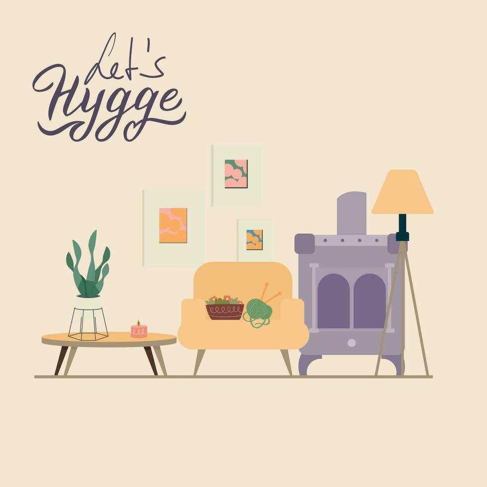 Hygge Zeit Leben Zimmer Szenario Vektor Illustration