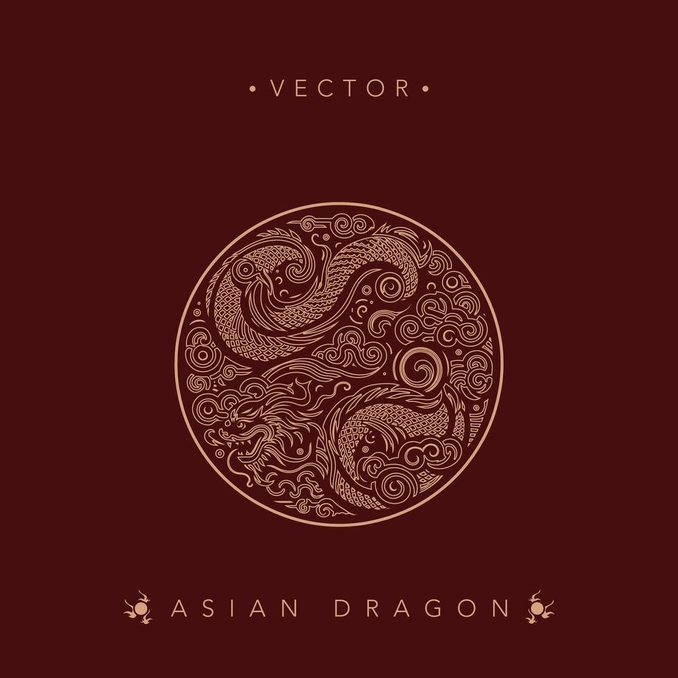 traditionell asiatisch Drachen kreisförmig Vektor
