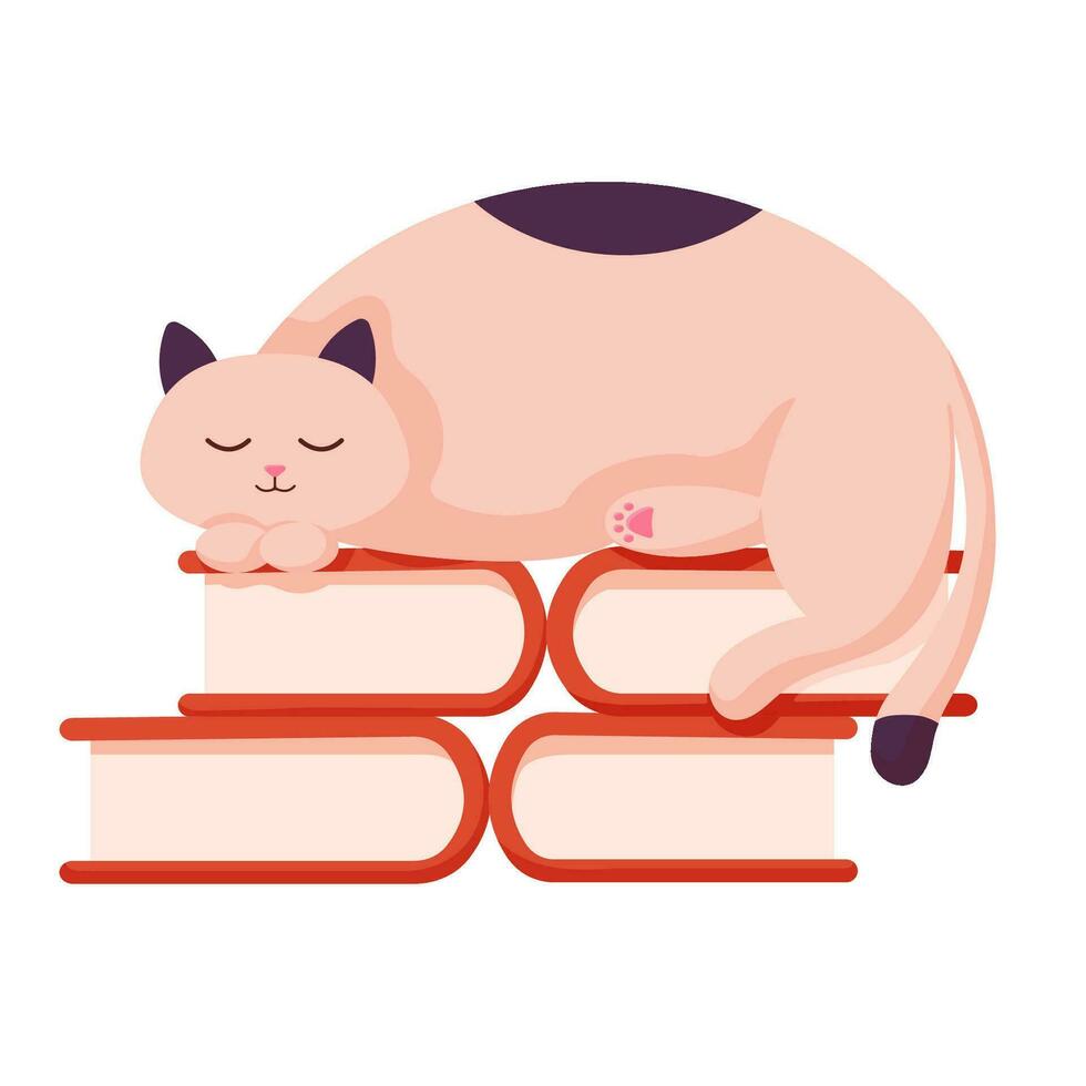 katt karaktär sovande på böcker. vektor kattunge ikon, logotyp tecknad serie platt illustration design.