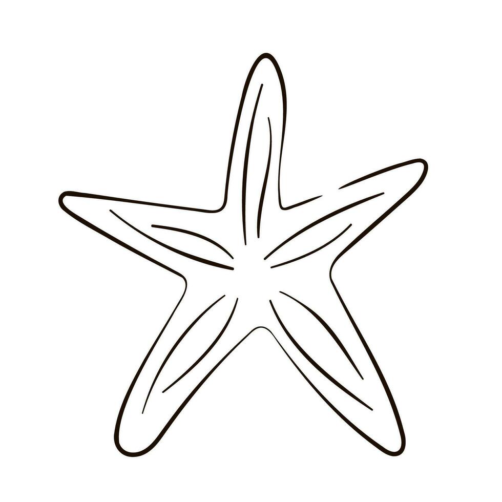 Seestern Symbol im Linie Kunst Stil. Meer Star zum drucken Poster, Karte, Aufkleber Tätowierung. Vektor Illustration isoliert auf ein Weiß Hintergrund.
