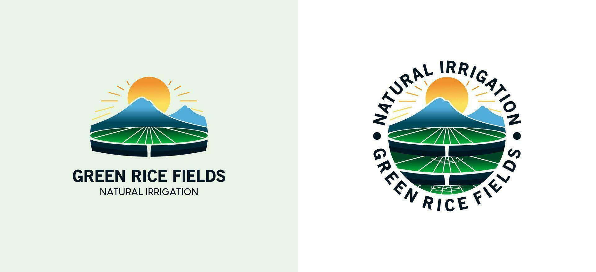 natürlich Reisfeld Bewässerung Logo, Grün Reisfeld Vektor zum landwirtschaftlich Wasser Logo Design
