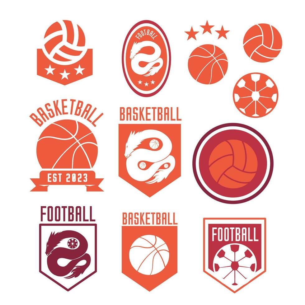 fotboll, basketboll, volleyboll bricka logotyp vektor