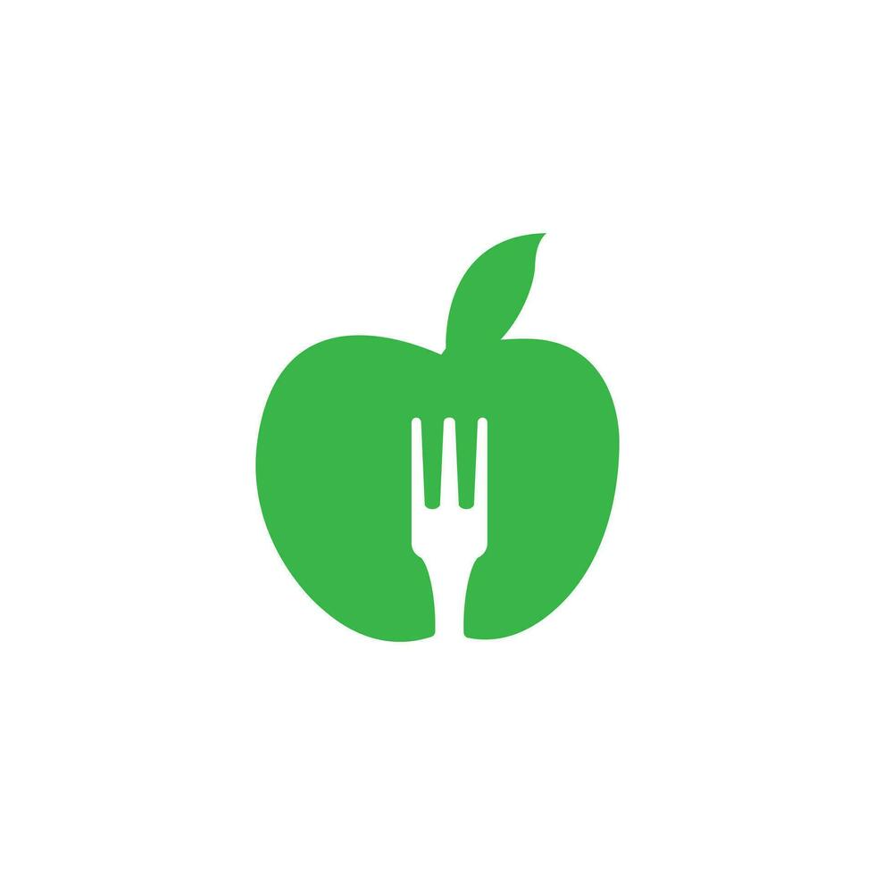 grön äpple och negativ Plats av gaffel logotyp vektor