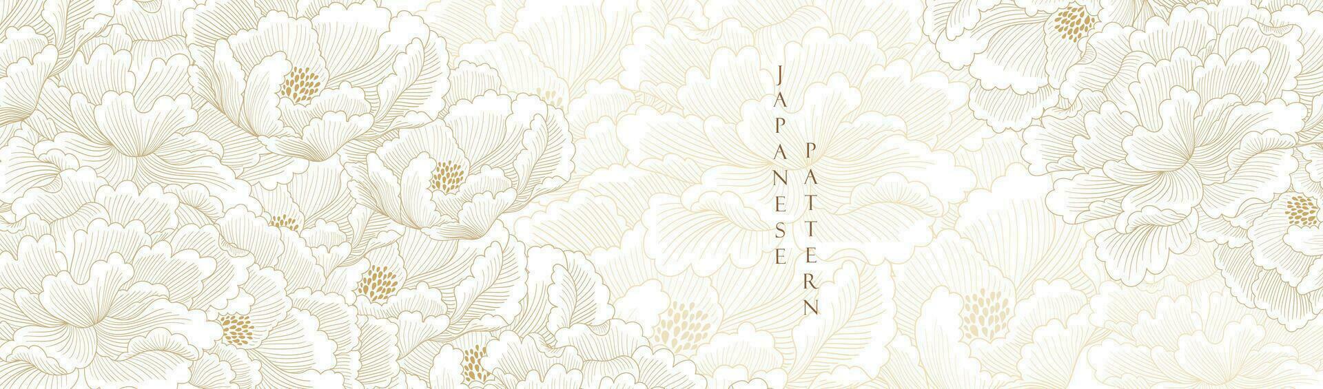 pion blomma med hand dragen illustration i årgång stil. guld blommig mönster i årgång stil. orientalisk flora baner design. vektor