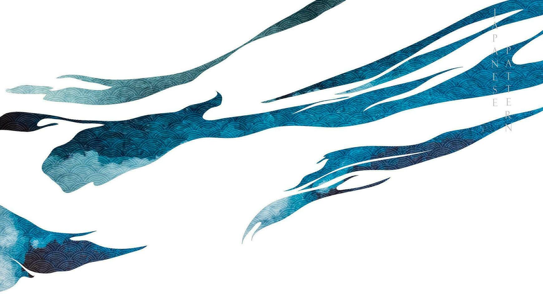 Blau Ozean Meer Hintergrund Textur mit japanisch Welle Muster im Jahrgang Stil. abstrakt Landschaft Kunst Banner Design mit Aquarell Textur Vektor. vektor