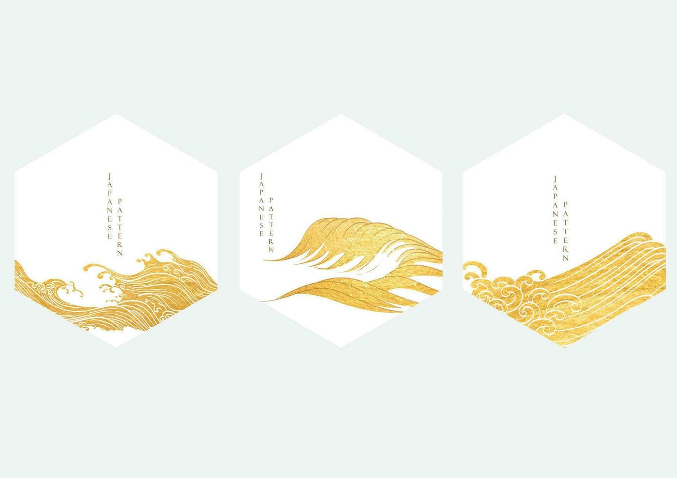 japanisch Hintergrund mit Gold Textur Vektor. abstrakt Kunst Landschaft Vorlage mit Hand gezeichnet Welle Muster im Jahrgang Stil. geometrisch Logo Design und asiatisch Symbol. vektor