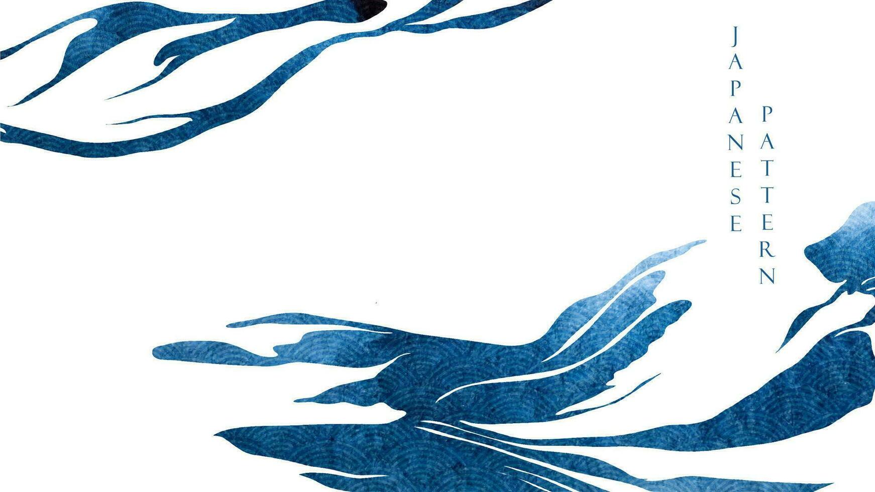 Blau Bürste Schlaganfall Textur mit japanisch Ozean Welle Muster im Jahrgang Stil. abstrakt Kunst Landschaft Banner Design mit Aquarell Textur Vektor. vektor