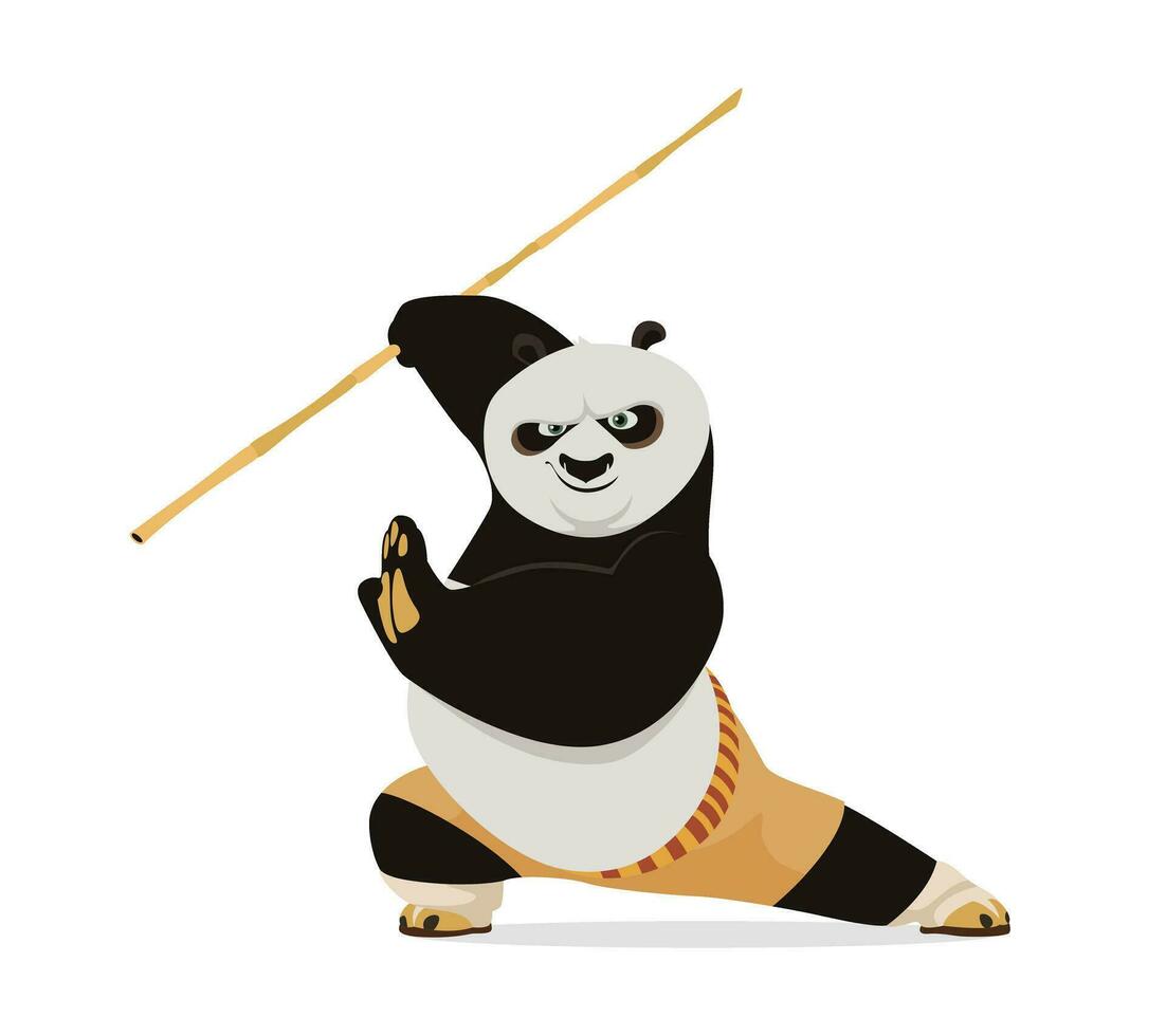 Panda mit ein Bambus Stock. Kung fu. Vektor Illustration