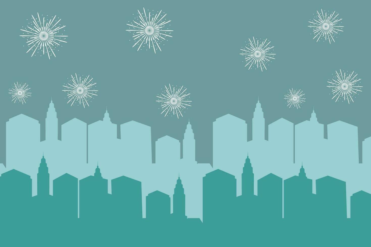 Vektor Illustration von ein festlich Feuerwerk Anzeige Über das Stadt beim Nacht Szene zum Urlaub und Feier Hintergrund Design.