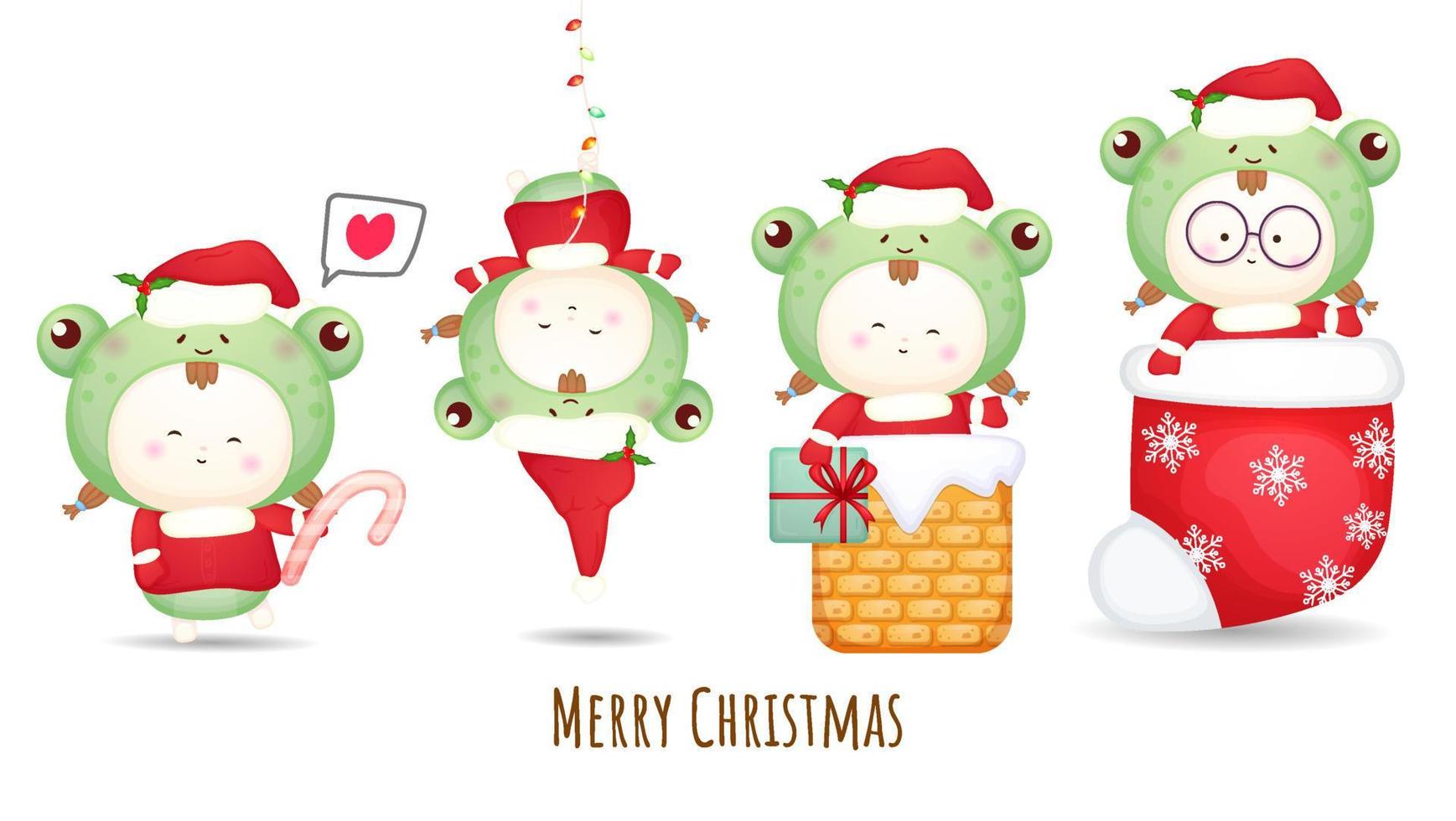 söt baby santa för god jul illustration set premium vektor