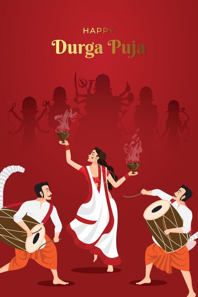 illustration av dam som utför dhunchi -dans i glad durga puja subh navratri vektor
