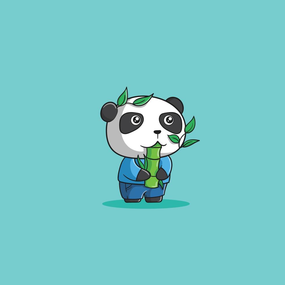 panda äter bambu söt vektor ikon illustration