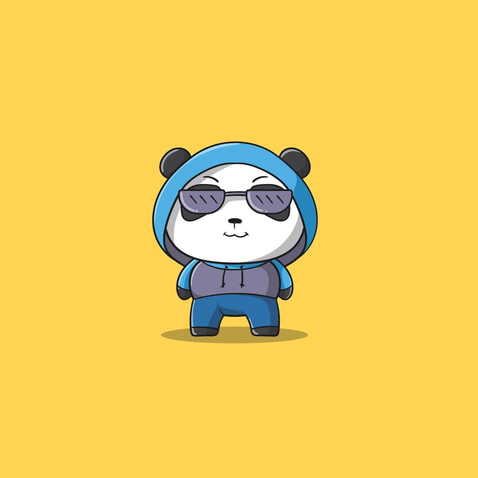 Panda Illustration Logo Vektor mit Brille mit Lächeln