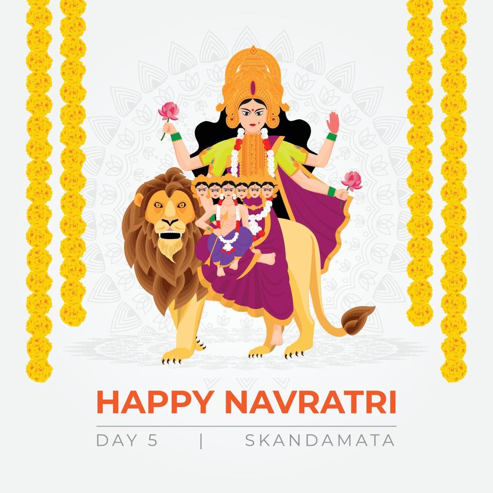 glad navratri önskemål, konceptkonst av navratri, illustration av 9 avatarer av gudinnan durga, skandamata devi vektor