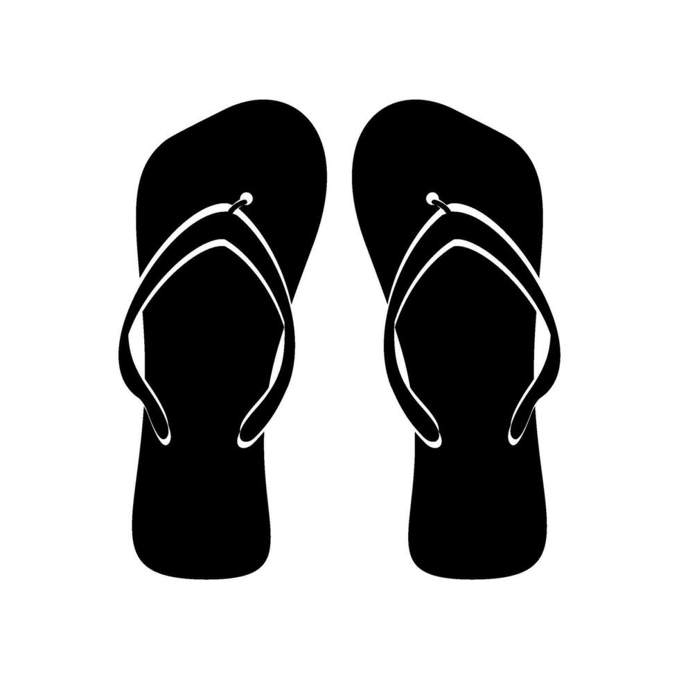 Strand Flip Flops schwarz Weiß eben isoliert. Vektor Flip Flops einfarbig, Schuhwerk Strand, Slipper Symbol Form, Schwarz- Weiß Illustration