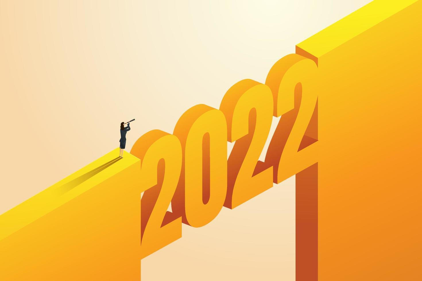 affärskvinna tittar på sina mål år 2022. vektor