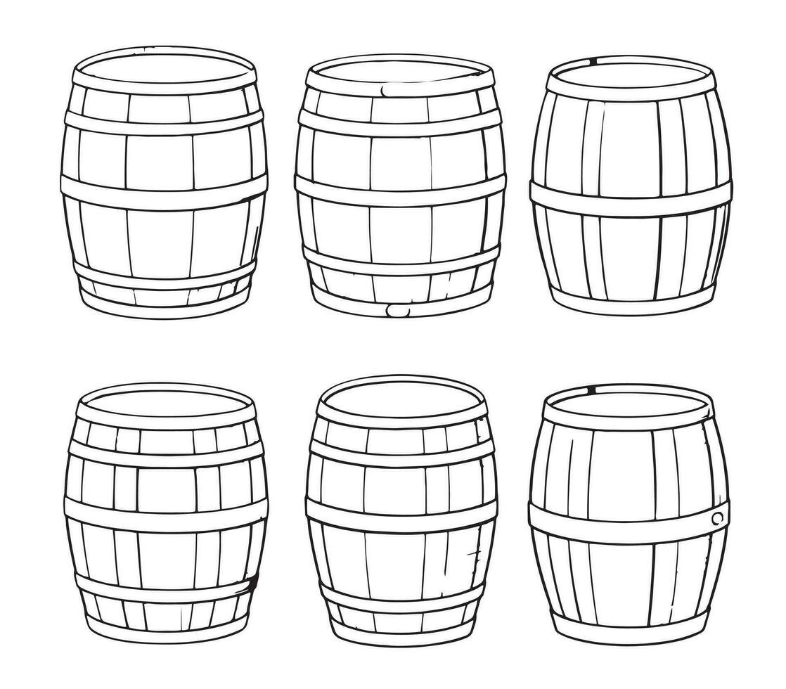 vin eller öl tunna isolerat uppsättning på vit bakgrund vektor