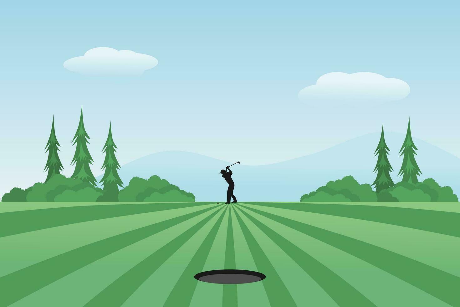 golf kurs vektor illustration med golf spelare eller golfspelare. utomhus- sport.