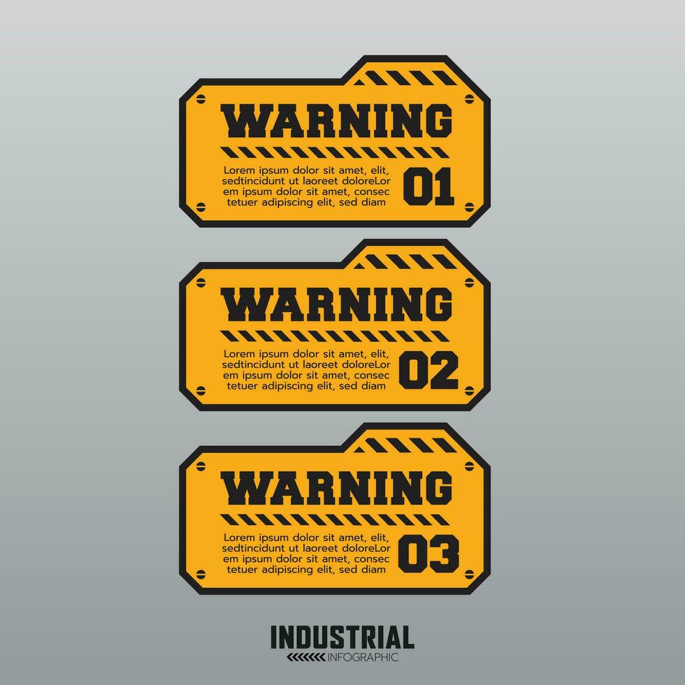 industriell Infografik Vorlage mit 3 Optionen oder Schritte, Warnung Etikette Zeichen, niedriger dritte Banner Vorlagen. vektor