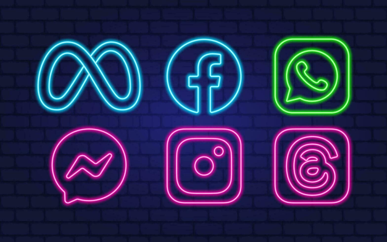 instagram Facebook Meta was geht Fäden Logos. Neon- Stil. Vektor Illustration Winnyzja, Ukraine - - Dezember 20, 2023