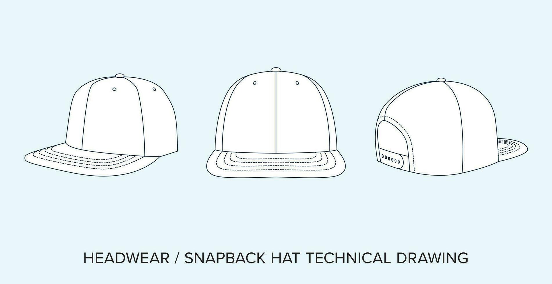 Snapback hatt, teknisk teckning, tillbehör plan för mode designers vektor