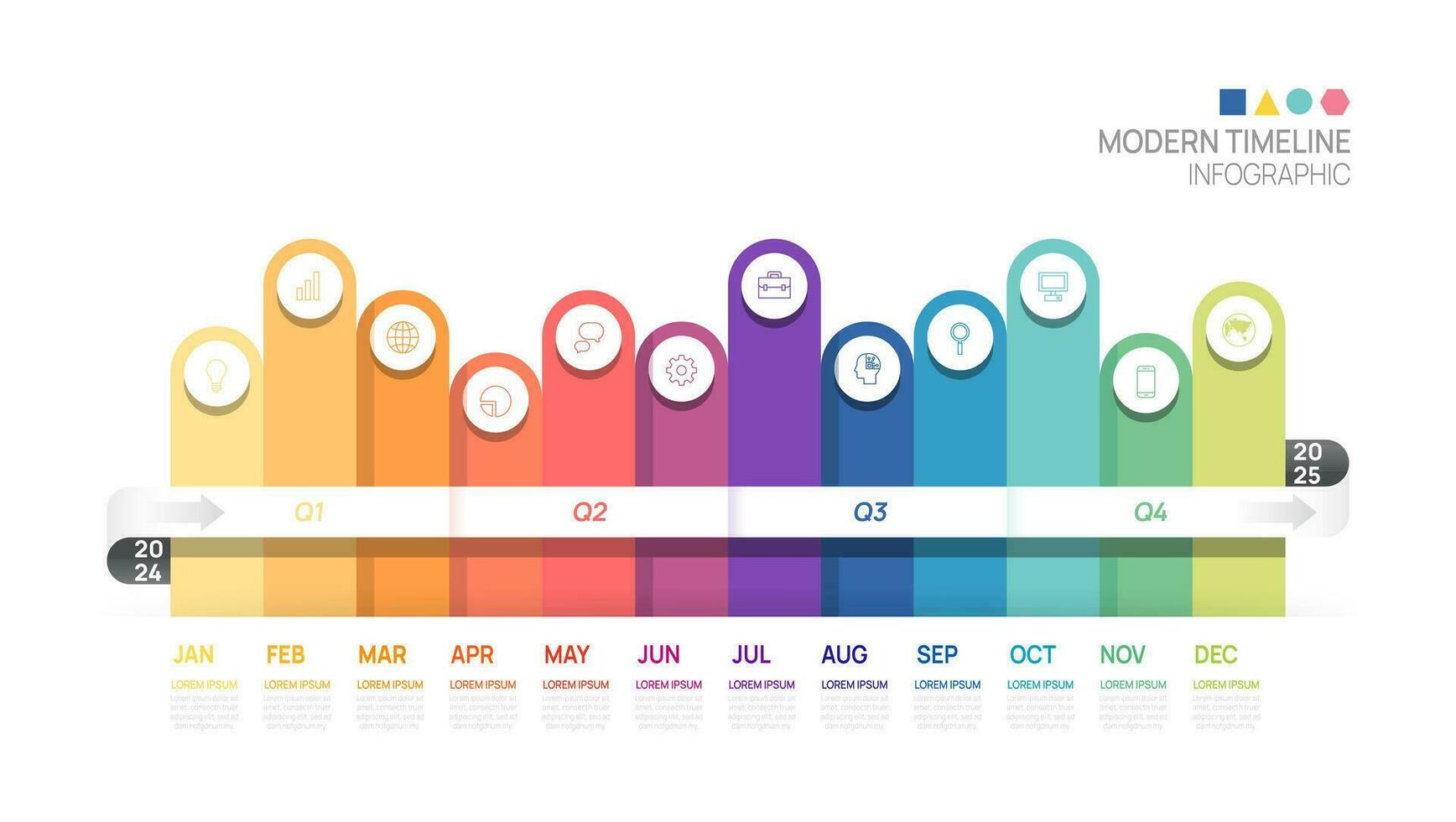 Geschäft Schritt Zeitleiste Infografik Pfeil Vorlage. modern Meilenstein Element Zeitleiste Diagramm Kalender und 4 Quartal Themen, Vektor Infografiken.