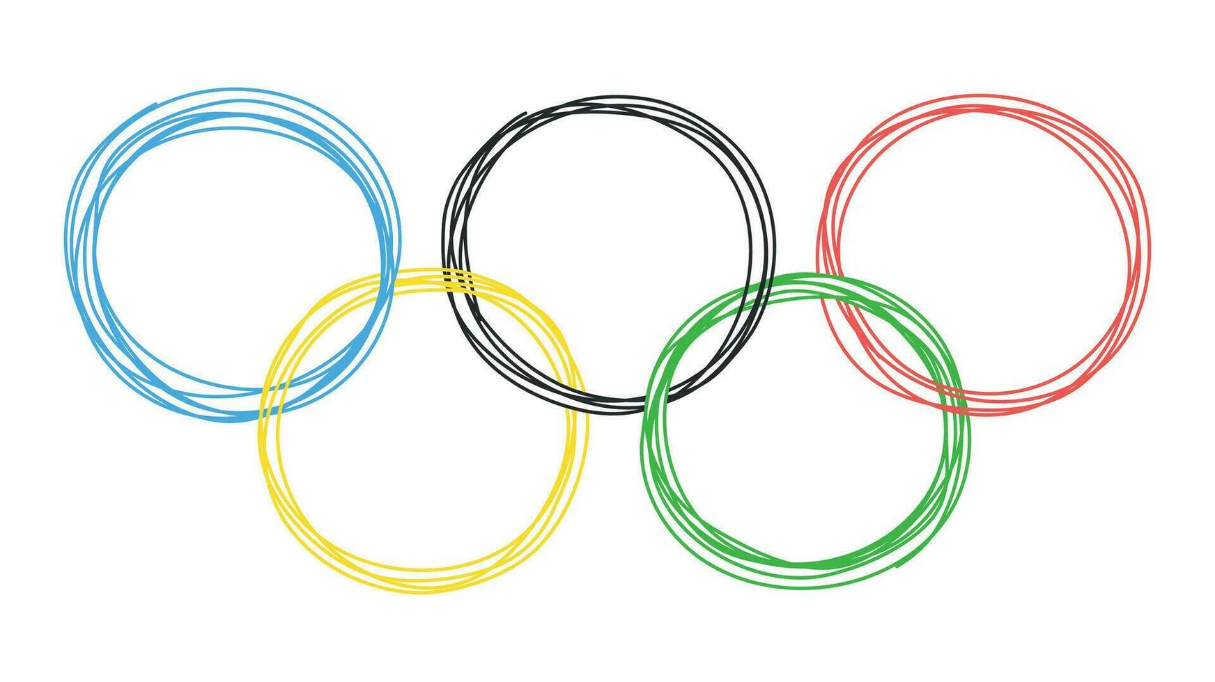 Olympia Ring Symbol isoliert auf Weiß Hintergrund. Sommer- olympisch Spiele. Paris 2024. Hand gezeichnet Gekritzel Logo von Olympia repräsentiert das Union von das fünf Kontinente. International vektor