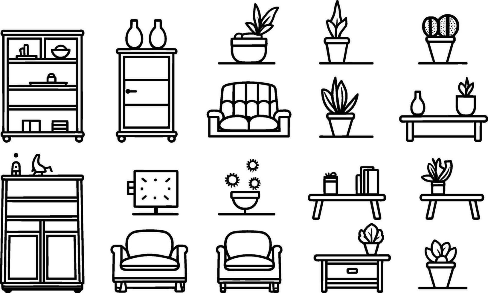 möbel ikoner uppsättning. samling av linjär enkel webb ikoner sådan som kök, badrum, soffa, sovrum, tabell, etc. redigerbar vektor stroke. ai genererad illustration.