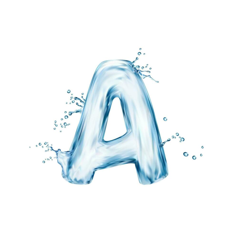 realistisch Wasser Schriftart, Brief ein fließen Spritzen Art vektor