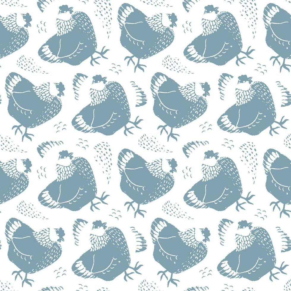 sömlös mönster med kyckling. hand dragen vektor illustration. bruka djur- skriva ut. vår sommar höna mönster för papper, textil- design. blockera skriva ut effekt.