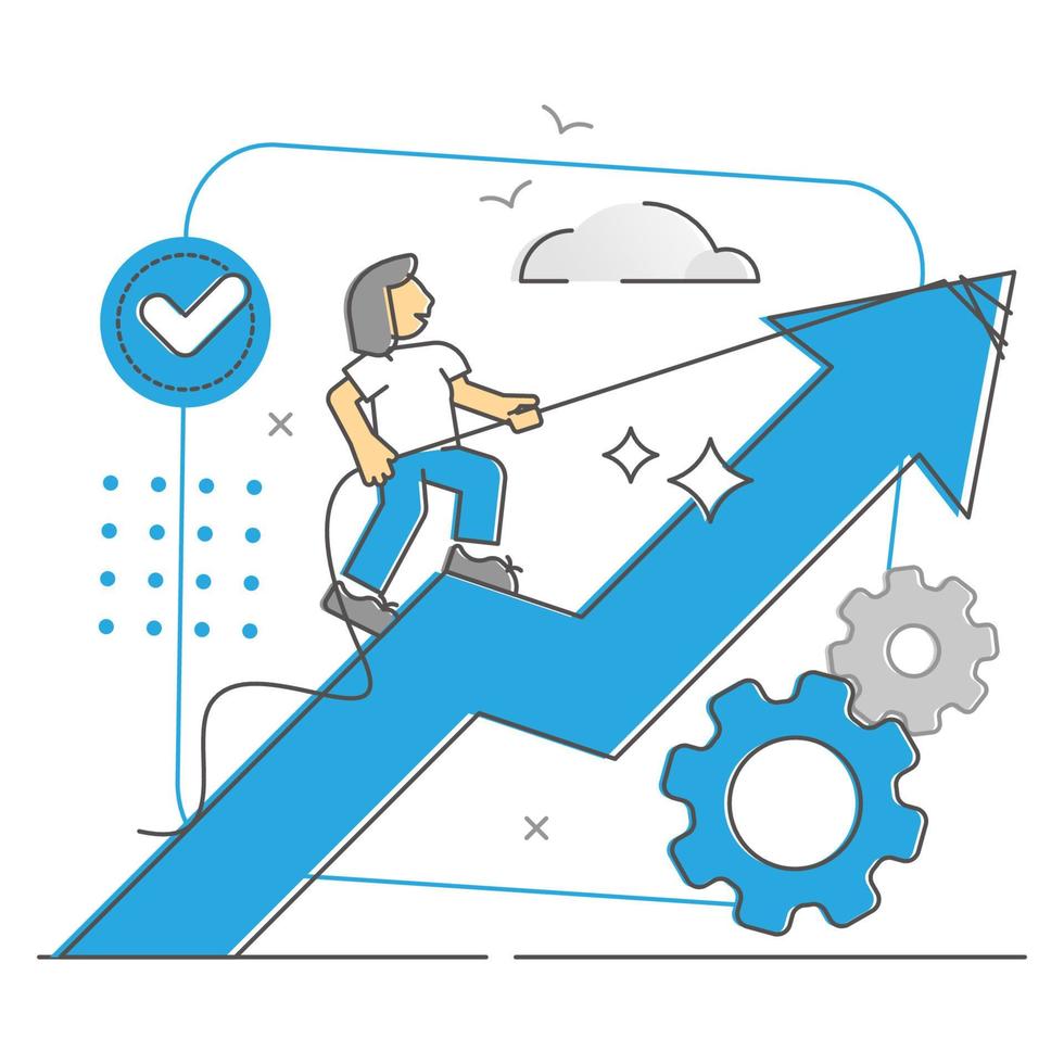 framstegstillväxt när utvecklingen och förbättringen ökar konceptet för monokoll vektor
