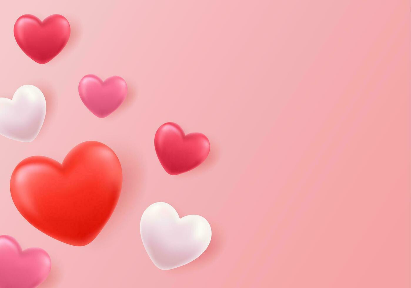 3d realistisk hjärta ballonger flygande. 3d hjärta kärlek vykort design för valentine med rosa bakgrund. . kärlek begrepp för Lycklig mor s dag, valentine s dag, födelsedag dag. vektor illustration