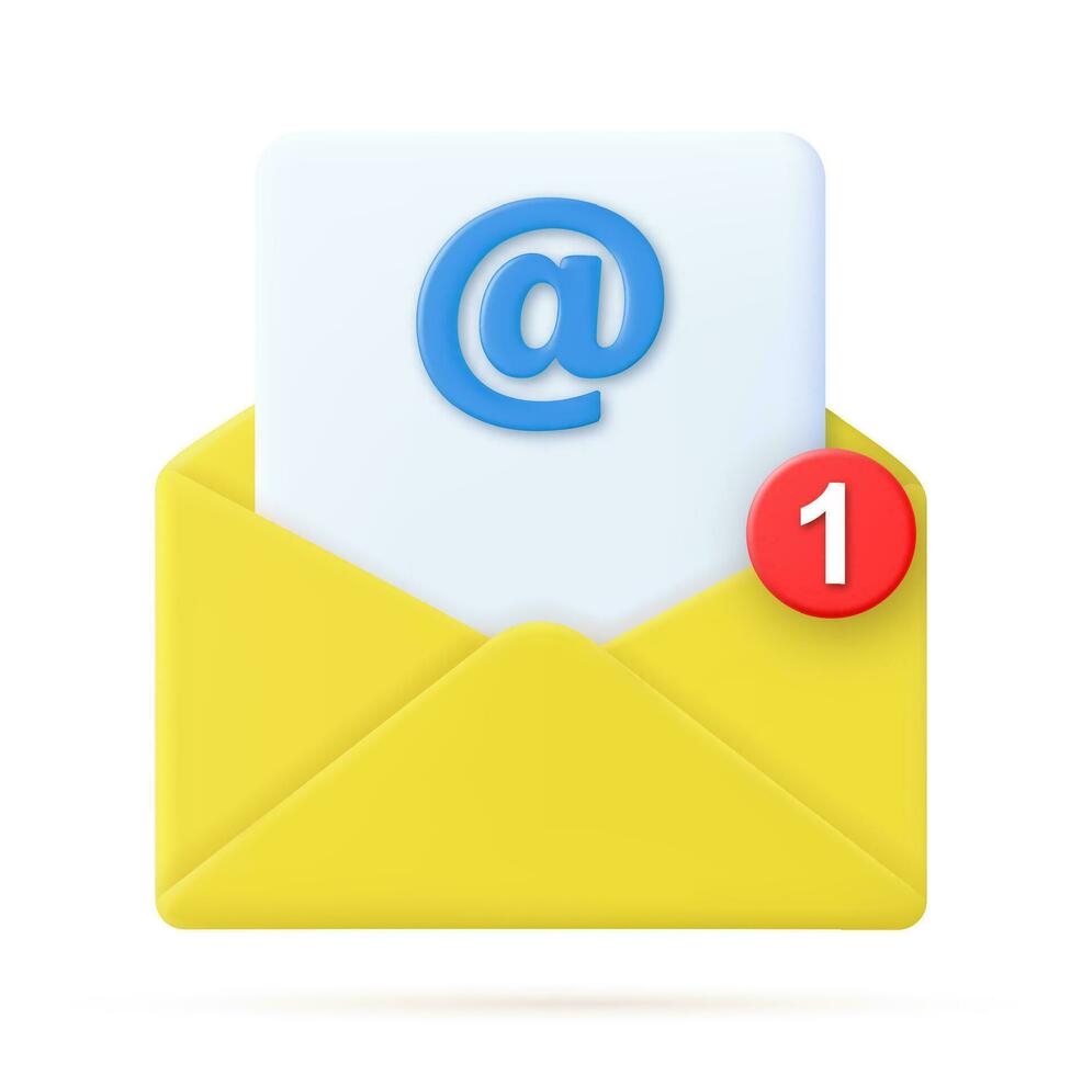 3d machen öffnen Mail Briefumschlag mit mit Brief Symbol isoliert auf Weiß Hintergrund. incomong Botschaft Benachrichtigung. Vektor Illustration