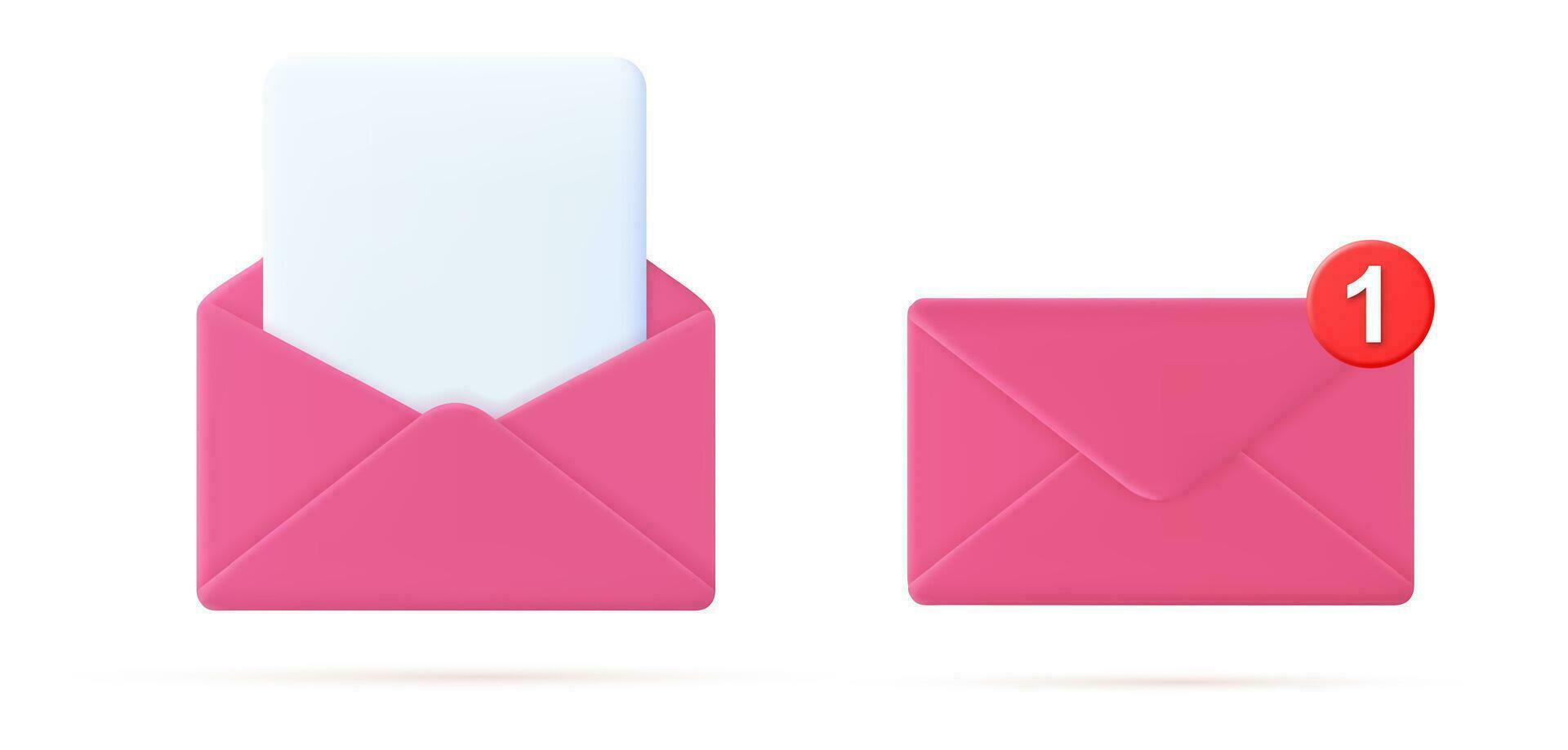 3d machen Mail Briefumschlag mit Papier Unterlagen Symbol isoliert auf Weiß Hintergrund. lesen online Botschaft. realistisch Symbol Kommunikation. Geschäft Nachrichten und Einladungen. Vektor Illustration