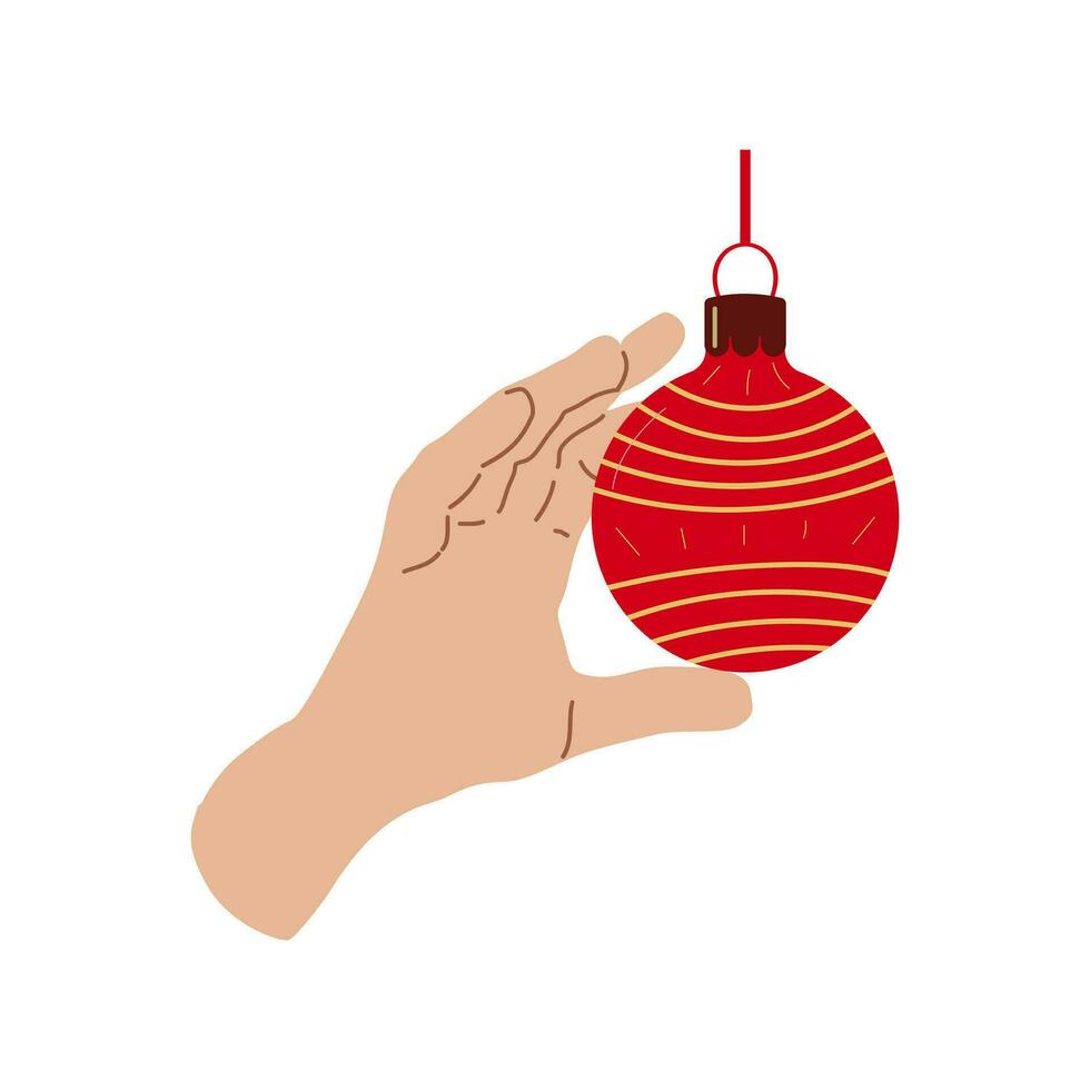 Semester Hem dekoration hand med jul boll design för baner, webb. boll med Ränder. vektor illustration...