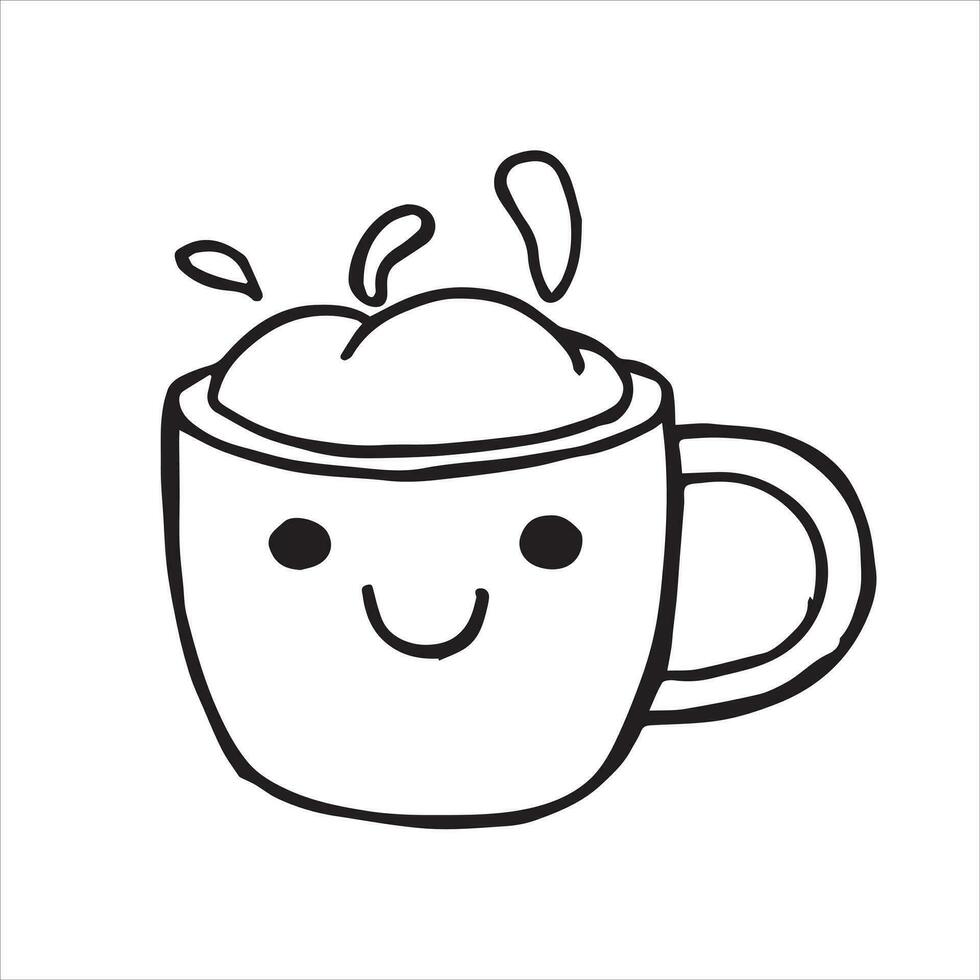 süß Tasse mit Kaffee, Vektor Zeichnung im Gekritzel Stil, kawaii.